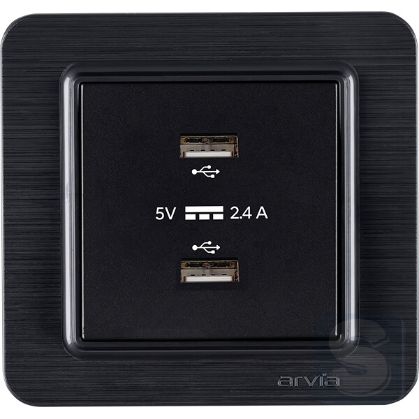 Розетка USB-A + USB-A 5V-2.4A Arvia Electric Lavin Черный матовый (21 25 4007 302)